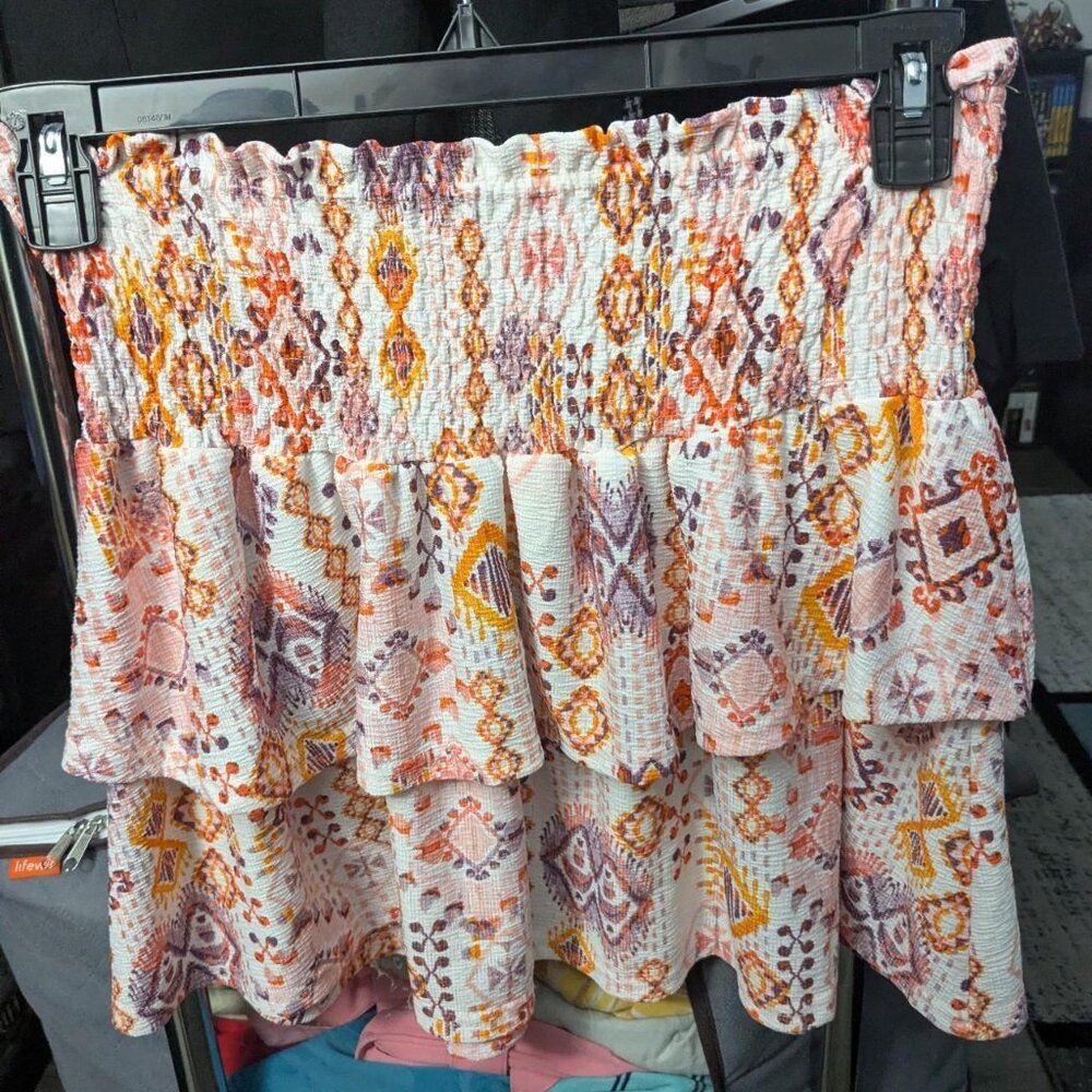 Jolie & Joy White, Orange & Red Boho Print Mini Skirt Size L